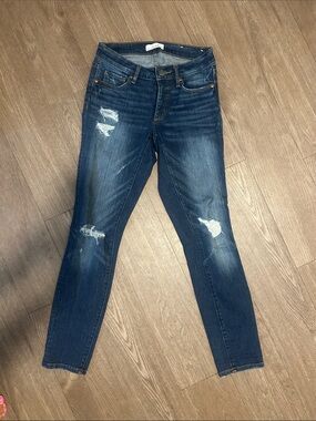LOFT Dark Blue Distressed Skinny Jeans for Women